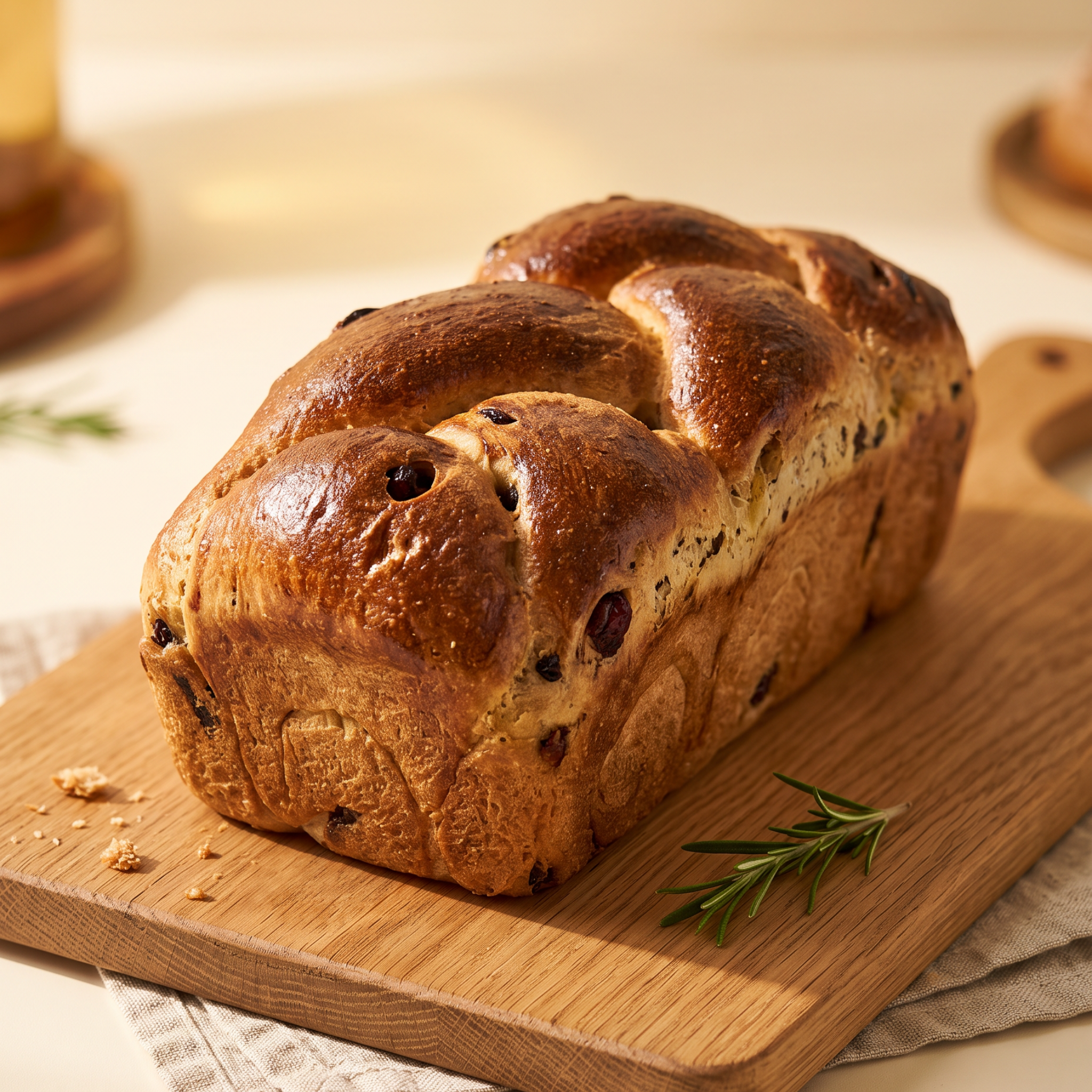 Challah intégrale aux canneberges, citron et romarin