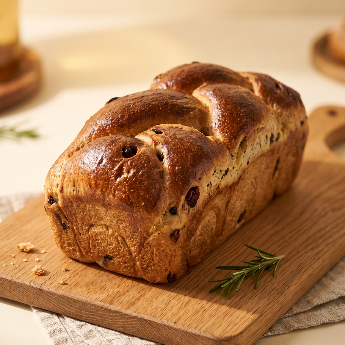 Challah intégrale aux canneberges, citron et romarin