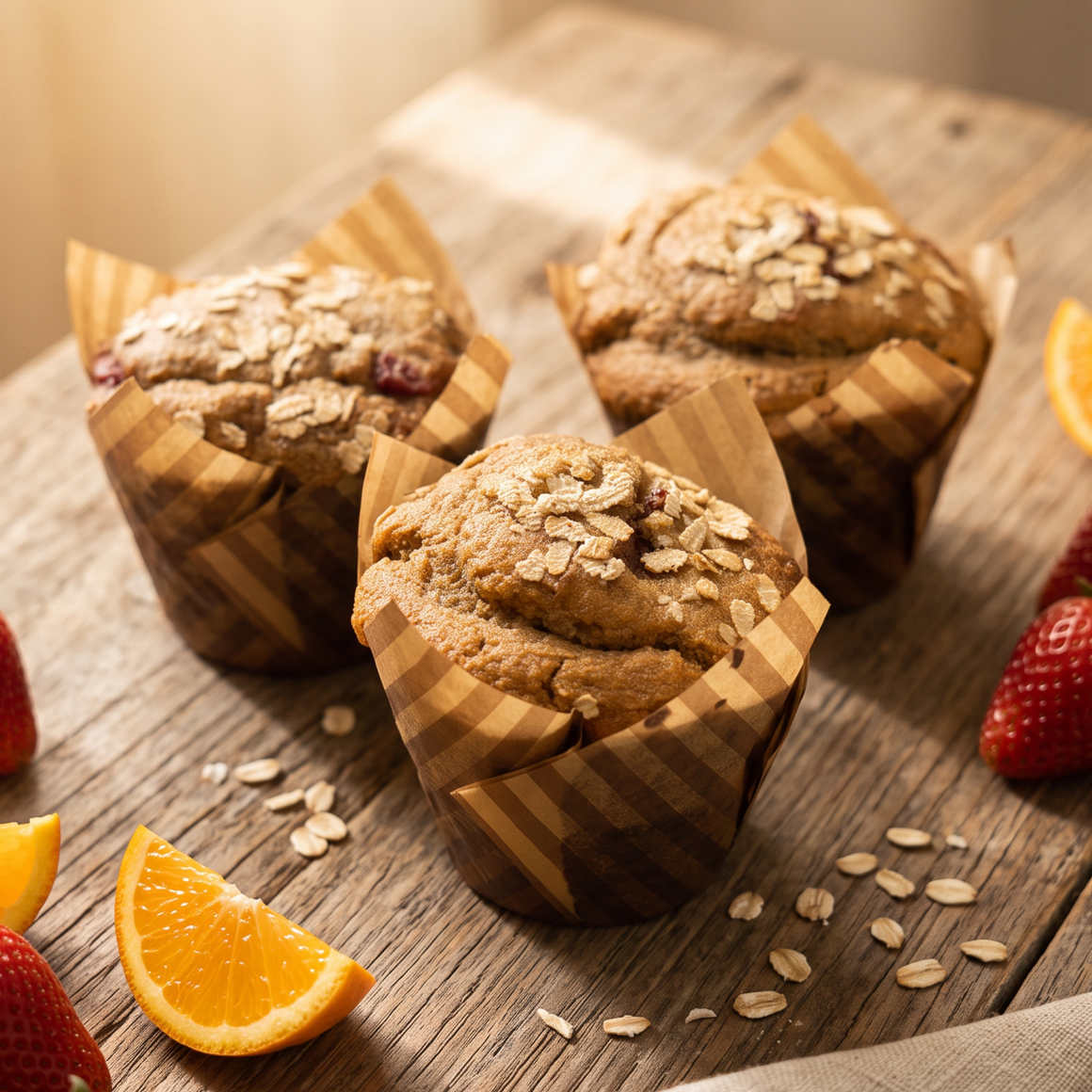Muffin fraise, orange & érable
